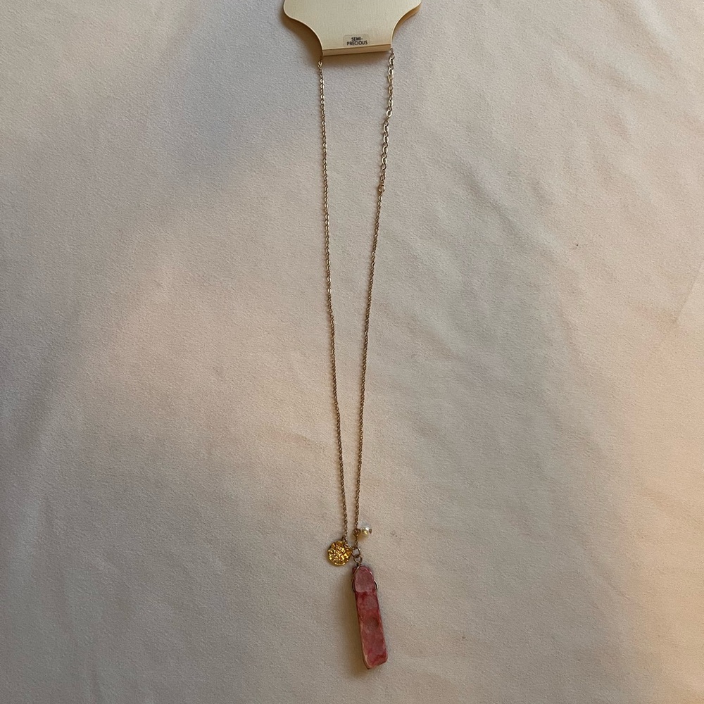 Versona Gold Tone Necklace with Pink Crystal Pendant and Charm